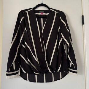 Vince Camuto Black and Cream Striped Blouse Petite Medium